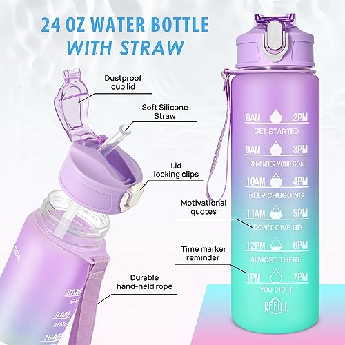 SUPPRUI Kids Water Bottle with Time Markings,700ML Motivational Water Bottles with Straw - Image 4