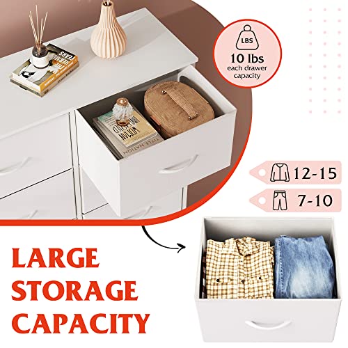 Image of WLIVE White Dresser for Bedroom with 6 Fabric Drawers, Closet Dresser with Metal Frame, Wooden Top, Chest of Drawers for Closet, Living Room, Hallway