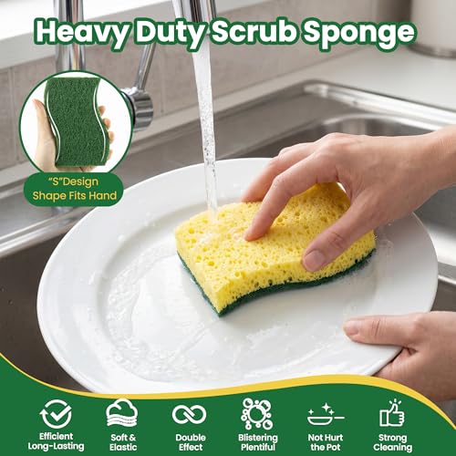 Image of 12 Count Heavy Duty Scrub Sponges,Dual Sided Kitchen Sponges for Non-Coated Cookware and Outdoor Grills, Flexible, Durable, and Strong, Long Lasting Cleaning Sponges for Cleaning Kitchen Dishes