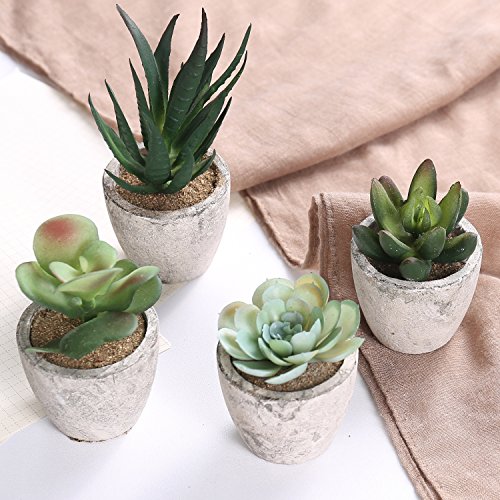 Mygift Faux Succulent Plants, Assorted Decorative Artificial Succulent Plants With Gray Pots, Set Of 4 #TOP2