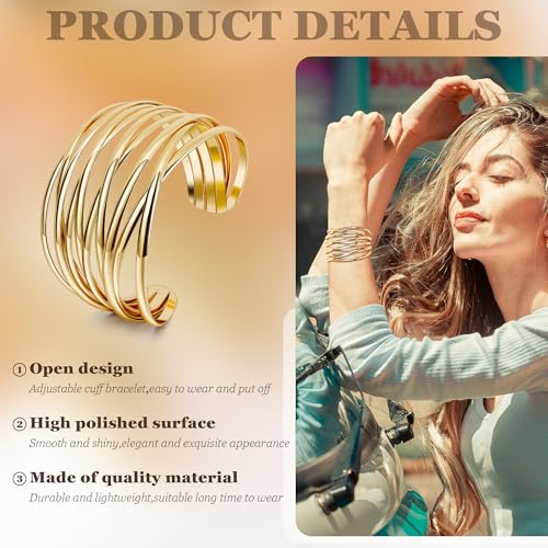 3Pcs Chunky Gold Cuff Bracelets Open Wide Bangle Bracelets Set for Women Minimalist Irregular Bracelet Statement Wrist Cuff Wrap Bracelet Jewelry4