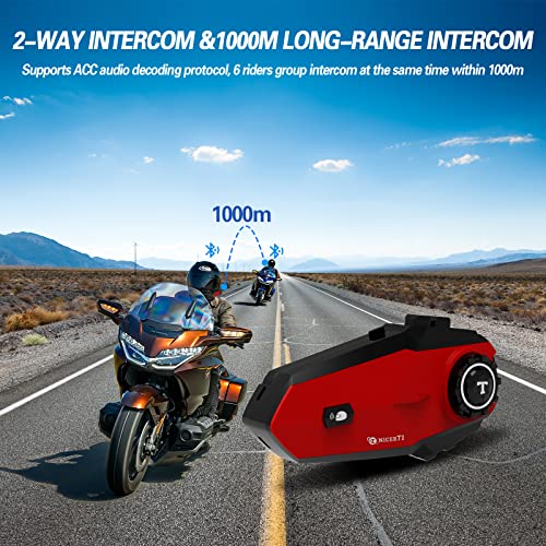 Image of TNICER Motorcycle Bluetooth Headset, T1 Helmet Bluetooth Headset 1000m 2-Way Motorcycle Bluetooth Communication System, Music Sharing & HD Speakers(1 Pack)