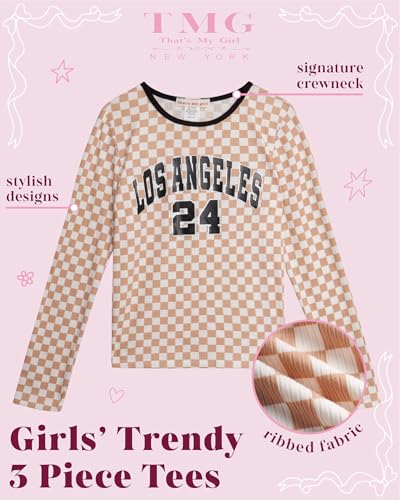 Image of that's my girl Girls Long Sleeve Shirts - 3 Pack Graphic Crewneck Girl Tops Long Sleeve Shirts for Girls: Made in USA (7-12)