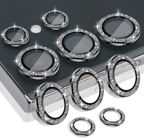 Camera Lens Protector for Samsung Galaxy S24 Ultra, Tempered Glass Aluminum Alloy Ring Lens Cover with [Installation Tray] [Removal tool] Fit for Samsung Galaxy S24 Ultra Glitter Black