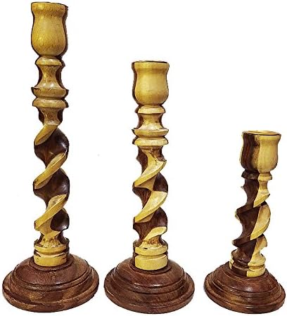 Set of 3 Wooden Pillar Candleholders, Dinner table candle holder CHN03