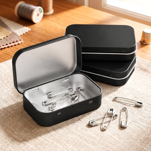Image of Hotop 6 Pack Metal Rectangular Empty Hinged Tins 3.75 x 2.45 x 0.8 Inch Box Containers with Lids Mini Portable Box Small Storage Kit, Home Organizer (Black)