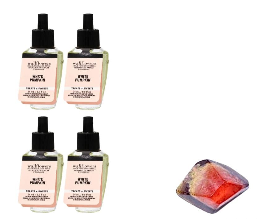 White Pumpkin - White Barn - Bath/Body Work - 4 Pack Wallflowers Home Fragrance Refills 0.8 fl oz / 24 mL and Stone Soap Natural (Packaging May Vary)