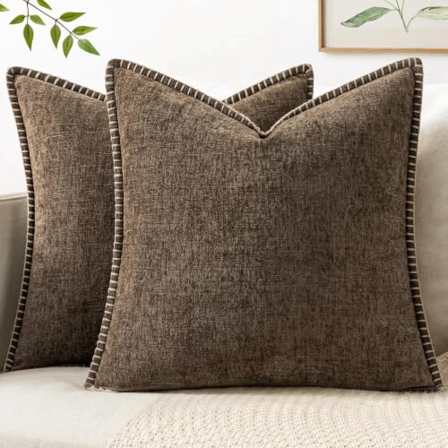 MIULEE 2 housses de coussin chenille brun pour canapé, 18x18 po