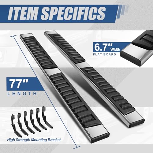 Image of Auto Dynasty Running Boards Double Cab for 2007-2019 Silverado 1500-3500HD | 6.7 inch Stainless Steel Side Steps Fits 07-19 Chevy Silverado GMC Sierra 1500 2500HD 3500HD Extended Cab, Chrome