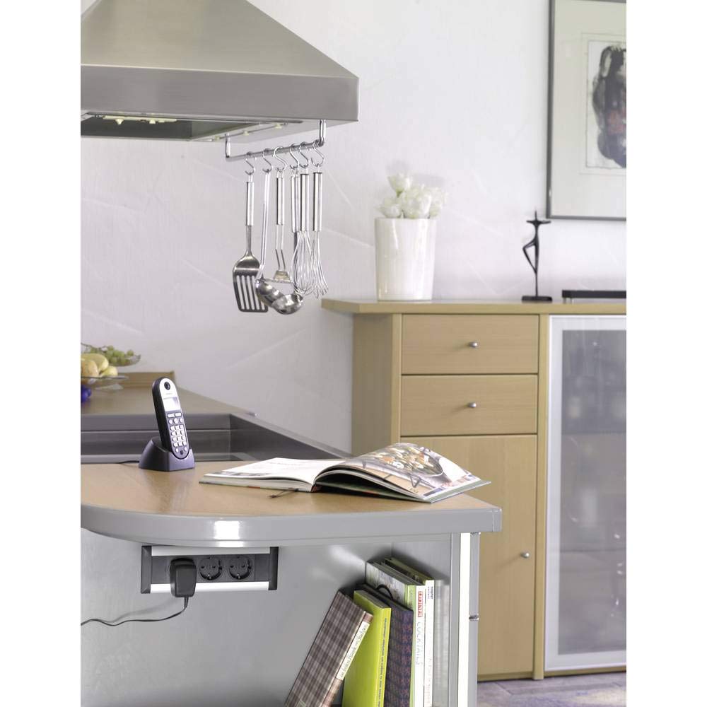 Schulte 1596 1000 0900 listwa zasilająca do zabudowy EVOline Frame-Dock 3 x gniazdko z zestykiem ochronnym, aluminium, 230 V