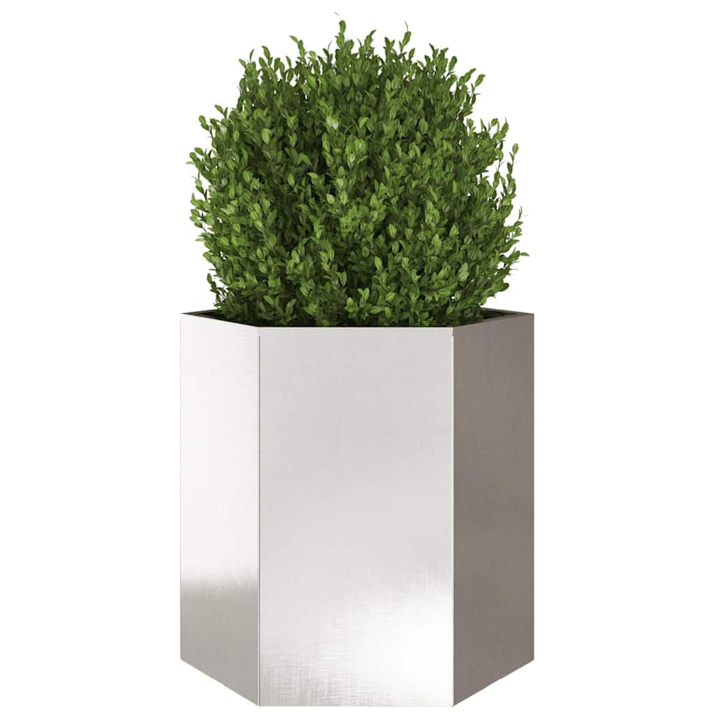 Jardineras de jardín de 2 piezas negras hexagonales de acero inoxidable para plantas, flores y hierbas aromáticas con diseño elevado y abierto para drenaje, ideal para huerto