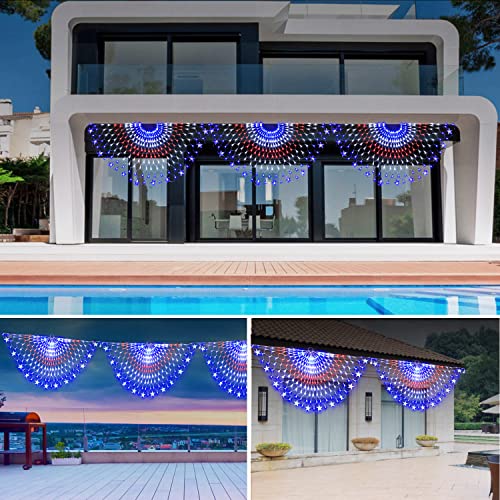 Funiao New) American Flag Lights, 250 Led Flag Net Lights, Us Flag Lights, Outdoor Patriotic Lights Hanging Ornaments For Christmas, Patriot Day thumb #6