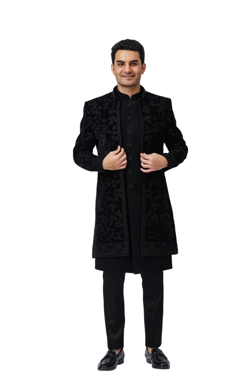 Men's Black Indo-Western 3-Piece Set - Embroidered Blazer with Matching Black Inner and Trouser | Festive & Wedding Ethnic Wear | Regular Fit