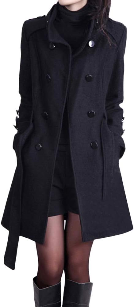 Zerototens women topsZerototens Ladies Winter Trench Coats Double Breasted Warm Jacket Ladies Elegant Women Long Parka Coat Lapel Neck Outwear with Belt Plain Slim Outerwear