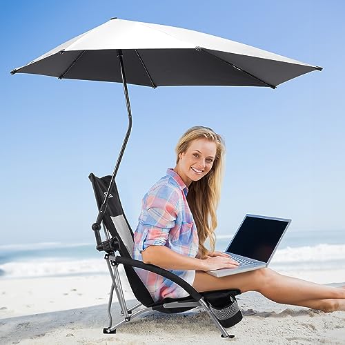 G4Free Beach Chair with UPF 50+ Adjustable Beach Umbrella, Universal Clamp Umbrella Folding Black - Image 7
