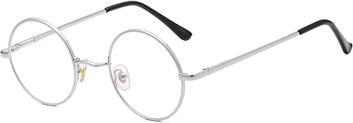 Onrtry Gafas redondas de bloqueo de luz azul para mujeres y hombres lentes circulares transparentes con marco de metal