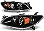 [Sedan Model Only] Factory Style Projector Headlights Assembly Compatible with Mazda 3 Sedan 4-Door 2004-2009, Driver and Passenger Side, Black Housing Amber Corner