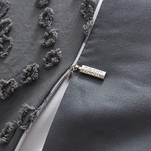 Image of Nestl Twin Duvet Cover Set - Boho Bedding Twin Size Duvet Cover, 2 Piece Tufted Double Brushed Grey Duvet Cover Twin with Zipper Closure, 1 Boho Duvet Cover 68x90 inches and 1 Pillow Sham