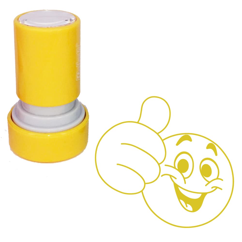 Big Thumbs Up Emoji Teacher Stamp. 22mm Quality Self-Inking Stamper, Gold Ink, Reinkable