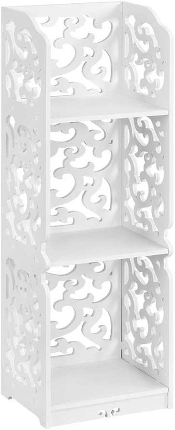 Finether 3-Tier Waterproof Display Shelving Units Modular Wood Plastic Composite Storage Rack Shelving Organizer for Kichen, Home, Bathroom Decorative Shelves, White