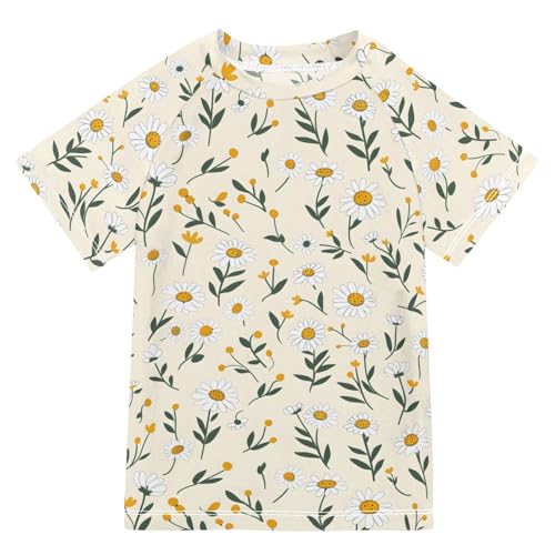 ALAZA Kids Rash Guard Boys Toddler Swim Shirts Short Sleeve Cosmos Flowers UPF 50+ 3T