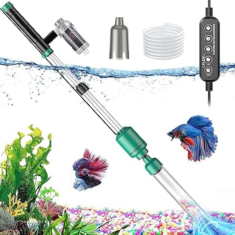 Suness 24W Fish Tank Vacuum Gravel Cleaner: Electric Aquarium Vacuum Cleaner with Strong Suction for Automatic Water Change, Remove Dirt Sand Wash Water Shower and Water Circulation, Timed Off Cover