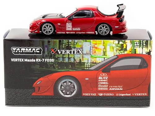 Modelo a escala 1:64 RX-7 FD3S Vertex Rojo con capó negro miniatura 3