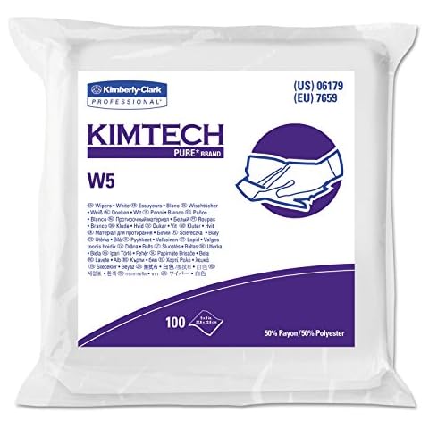 Kimtech 06179 W5 Critical Task Wipers, Flat Double Bag, Spunlace, 9x9, White, 100/Pk, 5/Carton Cover