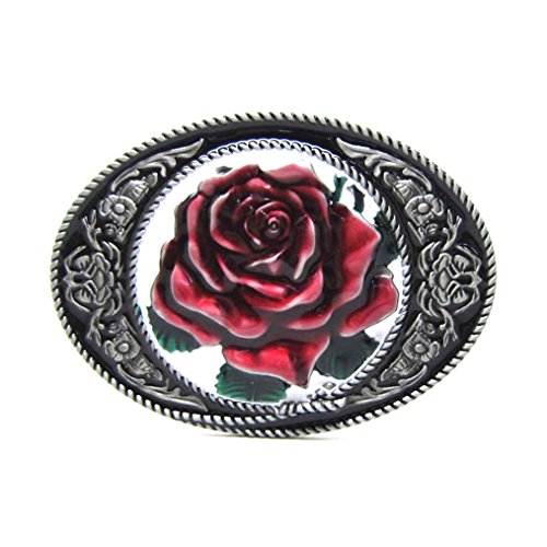 MASOP VOGU Vintage Oval Flower Rose Belt Buckle Cowgirl Girl Mens Rodeo Floral Metal