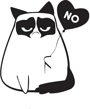 Fan Art Rendition Cute Grumpy Cat Heart Balloon 6" Wide Kitty Feline Animal Pet Lover Custom Logo Die Cut Decal - Black Color