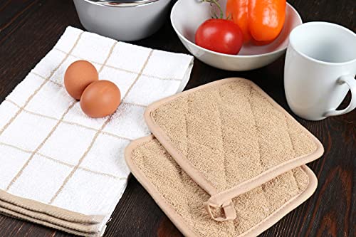 Arkwright Terry Cotton Pot Holders - (Pack Of 12) Restaurants, Kitchen Hot Pad Potholder Set, Heat Resistant Coaster For Cooking And Baking, 7 X 7 In, Tan #TOP4