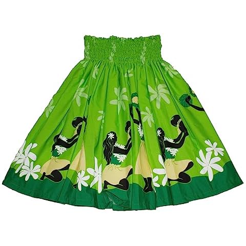 Hawaiian Pa'u Hula Skirt Hawaii Print Red Flower Or Blue Flower for Womens (Green) Cover