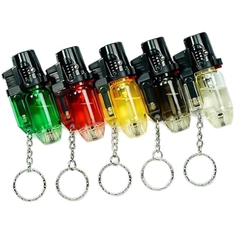 5 Pack Butane Lighter Windproof Torch Lighter Adjustable Big Jet Blue Flame Refillable Lighter for Candle Camping Baking BBQ (Fuel Not Included) (5, Multicolor) Cover