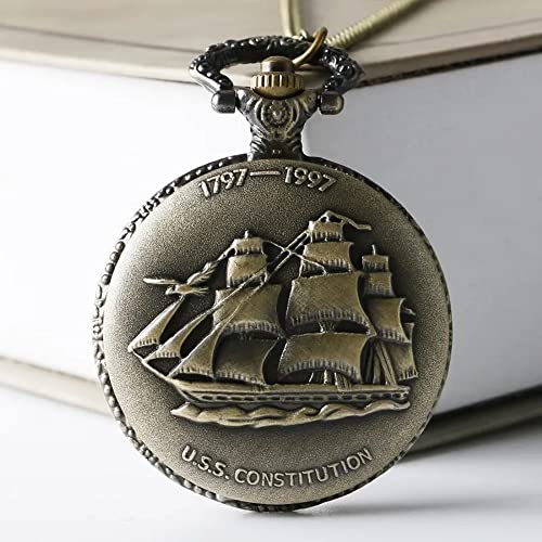 Image of AUGEN Premium Pocket Watch Metal Keychain Ship Retro Vintage for Gifting With Key Ring Anti-Rust (Pack Of 1)