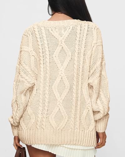 Btfbm ZD048 Casual Women Long Sleeve Sweater 2024 Fall Ribbed Knit Pullover Loose Crewneck Cable Sweater Jumper Tops thumb #6