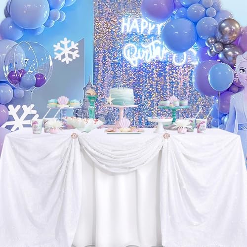 Image of B-COOL 50x80 Inch White Rectangle Sequin Tablecloth Sequins Fabric Sparkly Fabric for Wedding or Banquet Use