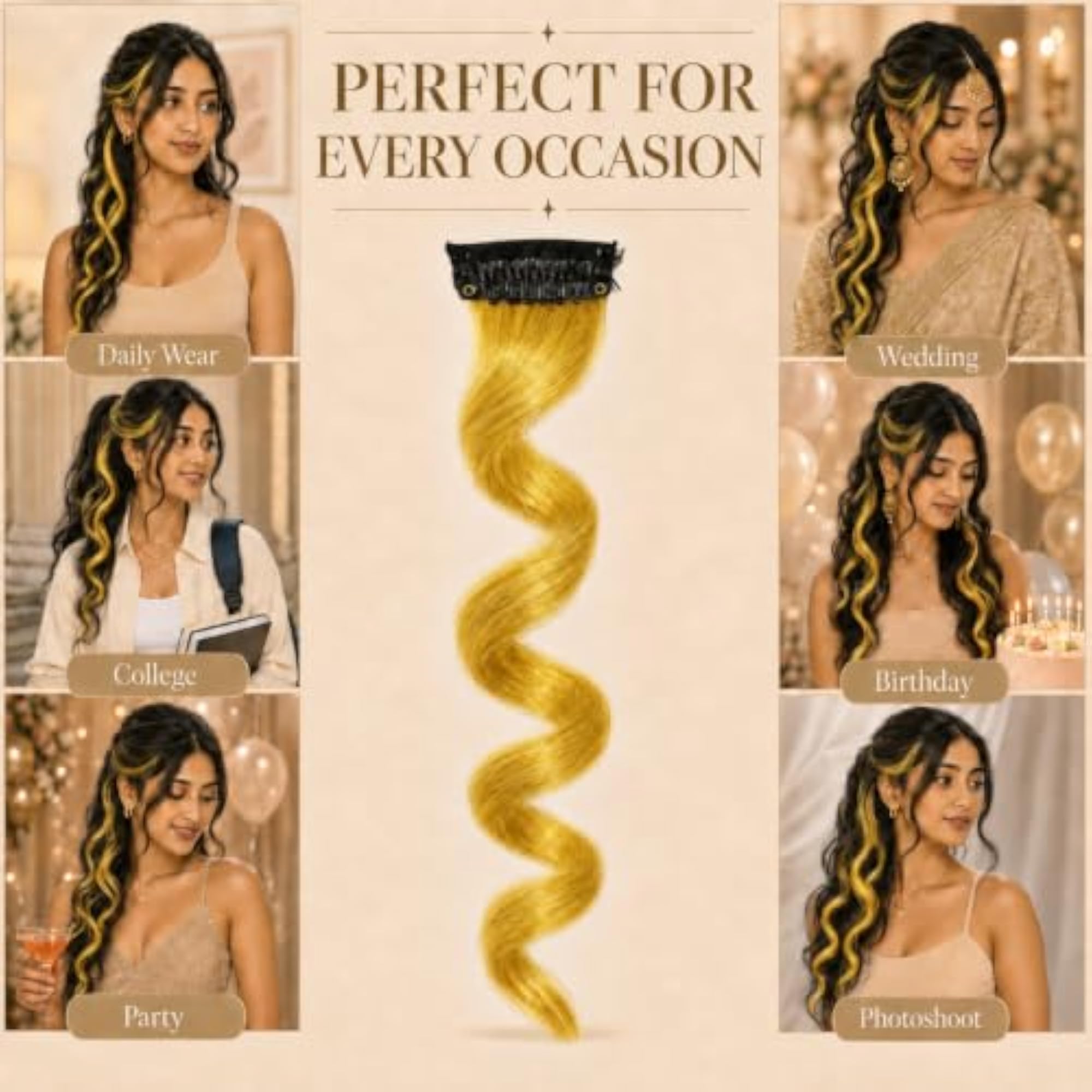 21 Inch Curly Colored Hair Streak Clip-On Extensions