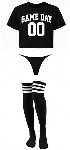 Game Day Football Lingerie Cosplay Set with Crop Thong Stockings Football Bowls - Medium