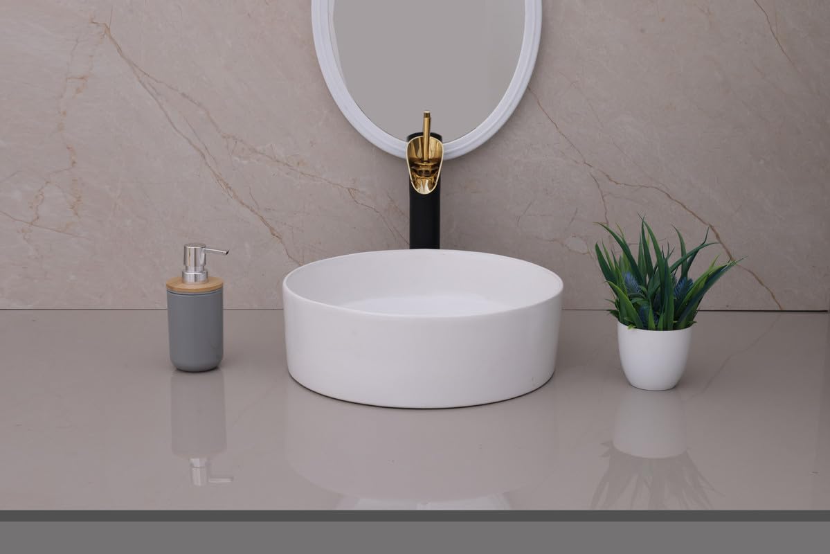 HISRE Countertop Wash Basin 14"x14"x4" | Modern White Ceramic Oval Sink | Elegant Bathroom Basin for Home, Office & Hotels, photo 4 of 4
