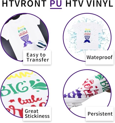 Image of HTVRONT HTV Heat Transfer Vinyl Bundle: 24 Pack 12 inchx12 inch Purple Iron on Vinyl Sheets for T-Shirt (1 PTFE Sheet Included), Purple PU HTV Vinyl Easy to Cut & Weed for Heat Design