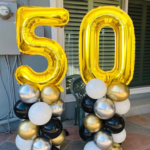 Image of Gold Number Balloons Birthday Balloons - Giant Gold Number 50 Balloon 40 inch, Numbers Balloon 10th Birthday Decorations, Gold Party Supplies for Women Men