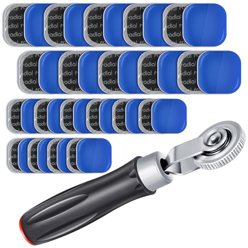 Image of Tire Repair Patch Tool Kit, 40 Pack 2.17 Inches, 1.77 Inches Tire and Tube Patch with Auto Repair Stitcher Tool,Square Rubber Tire Patches for Vehicle Motorcycle Bike Puncture Repair (A)