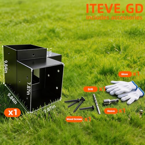 Kit de Soportes para Pergola DIY 2 piezas, Soportes de Esquina de Ángulo Recto de 3 Vías para Postes de Madera de 8"x8" (7.5"x7.5" reales), Soportes Metálicos de Alta Resistencia para Pabellón Exterior, Cabaña de Troncos miniatura 3
