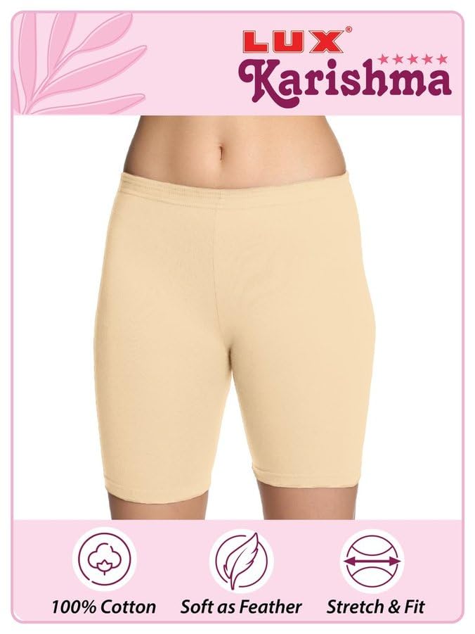 Image of Lux Karishma Shorts - 100% Pure Cotton, Soft & Breathable Undershorts for Women & Girls, Non-See-Through, Perfect for Layering Under Skirts & Everyday Use (Colors May Vary)