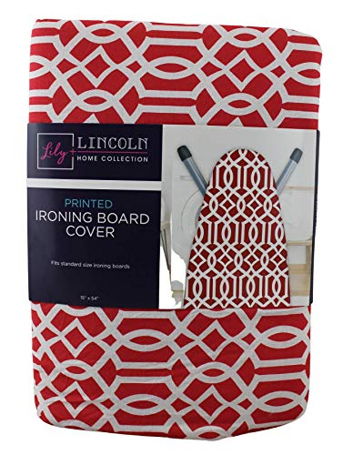 Dependable Industries Printed Ironing Board Cover and Pad 15 x 54 Standard Size Ironing Board (Red-White)