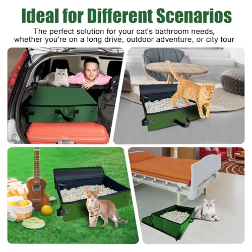 Image of Large Portable Cat Travel Litter Box, 20x14x6.5 Inches with Zipped Lid & 10 Liners, Leak-Proof, Lightweight, Sturdy & Waterproof and Foldable for Hotels, Car, & Camping