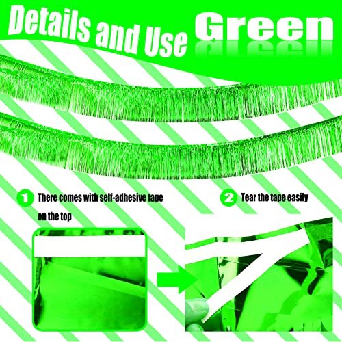 Image of 6 Pack 10 Feet Foil Fringe Garland Metallic Tinsel Streamers Banner Wall Hanging Backdrop Banner for Parade Floats Mardi Gras Party Decorations(Green)