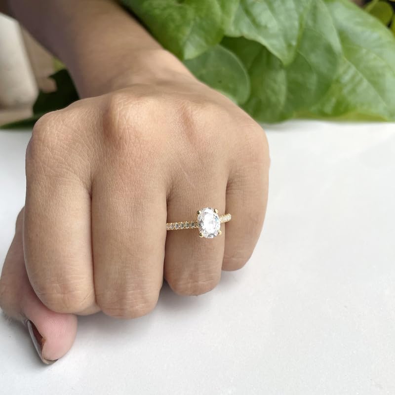 Oval Cut Diamond Bridal Enagement Ring for Women, 14K Gold Finish 925 Silver Ladies Diamond Accented Engagment Ring