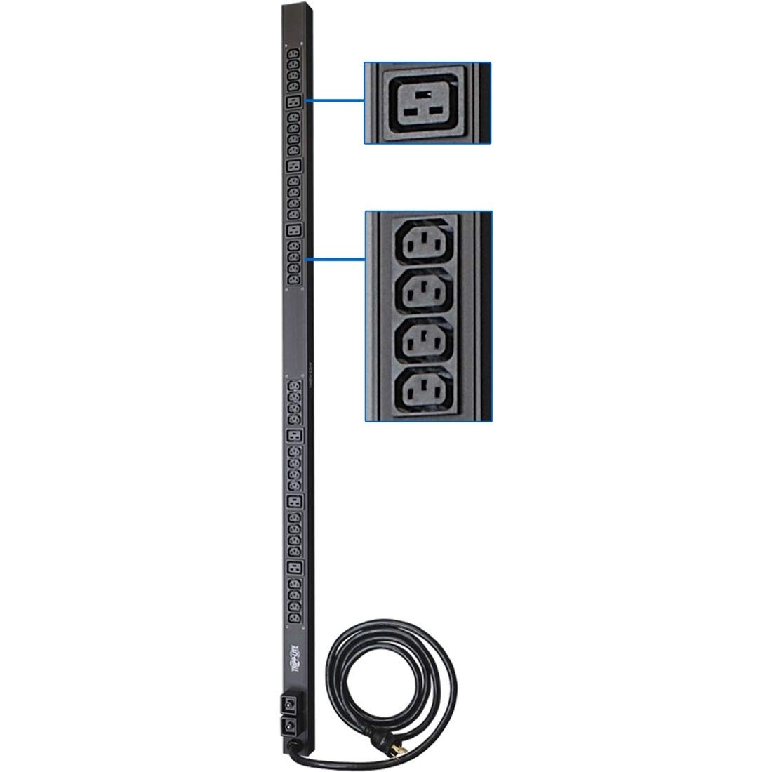 Tripp Lite Basic PDU, 30A, 38 Outlets (6 C19 & 32 C13), 208/240V, L6-30P, 10 ft. Cord, 0U Vertical Rack-Mount Power (PDUV30HV)
