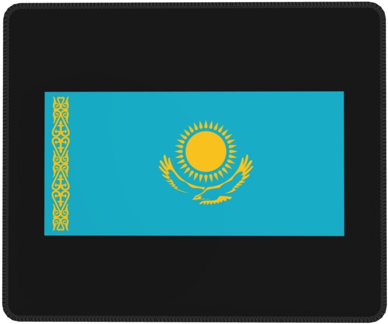 Flag of Kazakhstan Mouse Pad 12 x 10 inch, Mousepad for Laptop Gaming, Computer Mouse Mat Stitched Edge Non-Slip Rubber Base, Home Office Decor Desk Accessories